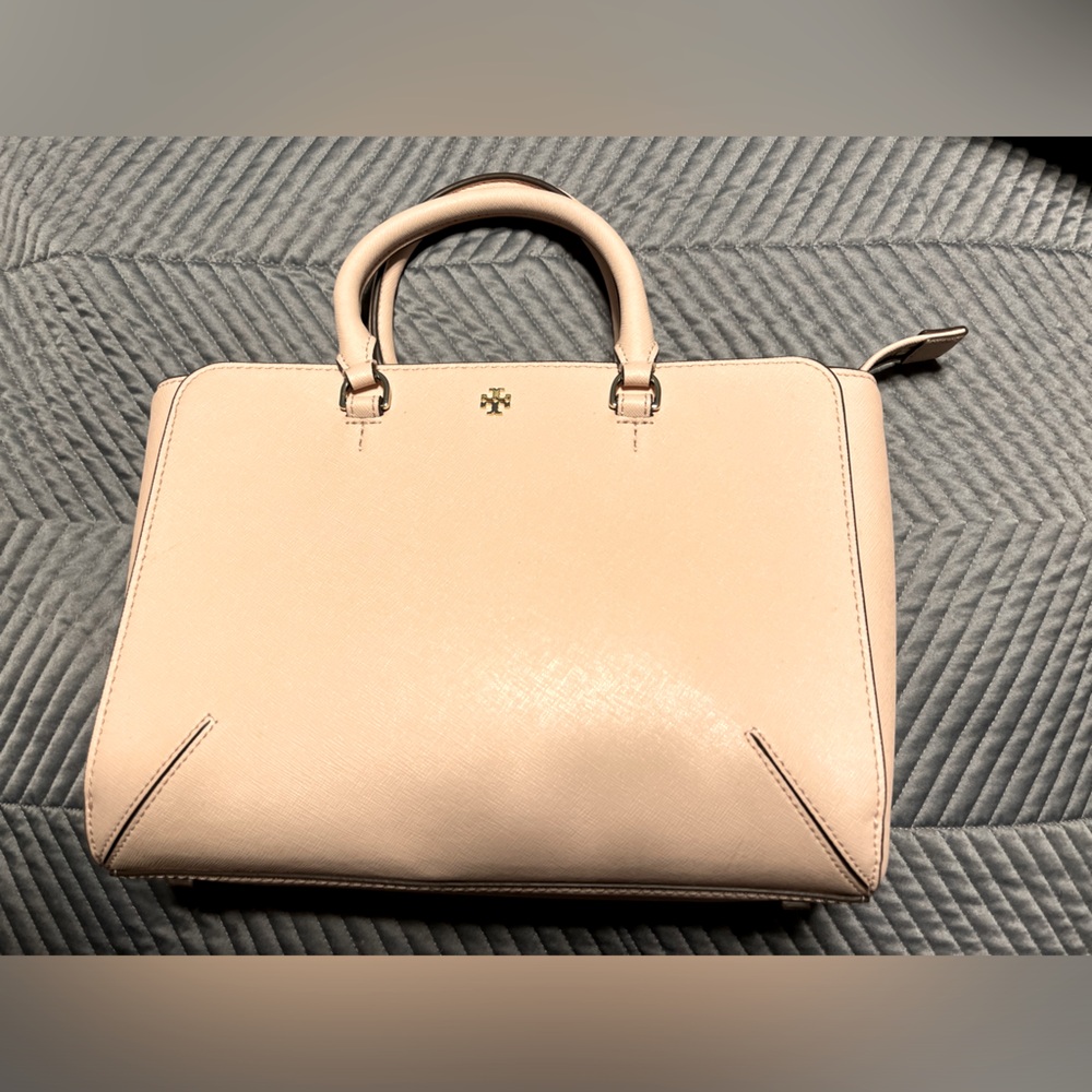 Tory Burch Robinson blush pink small zip tote